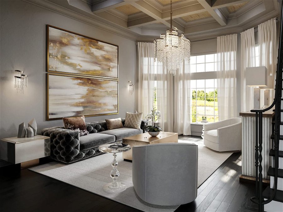 Glamorous formal living room design by Decorilla