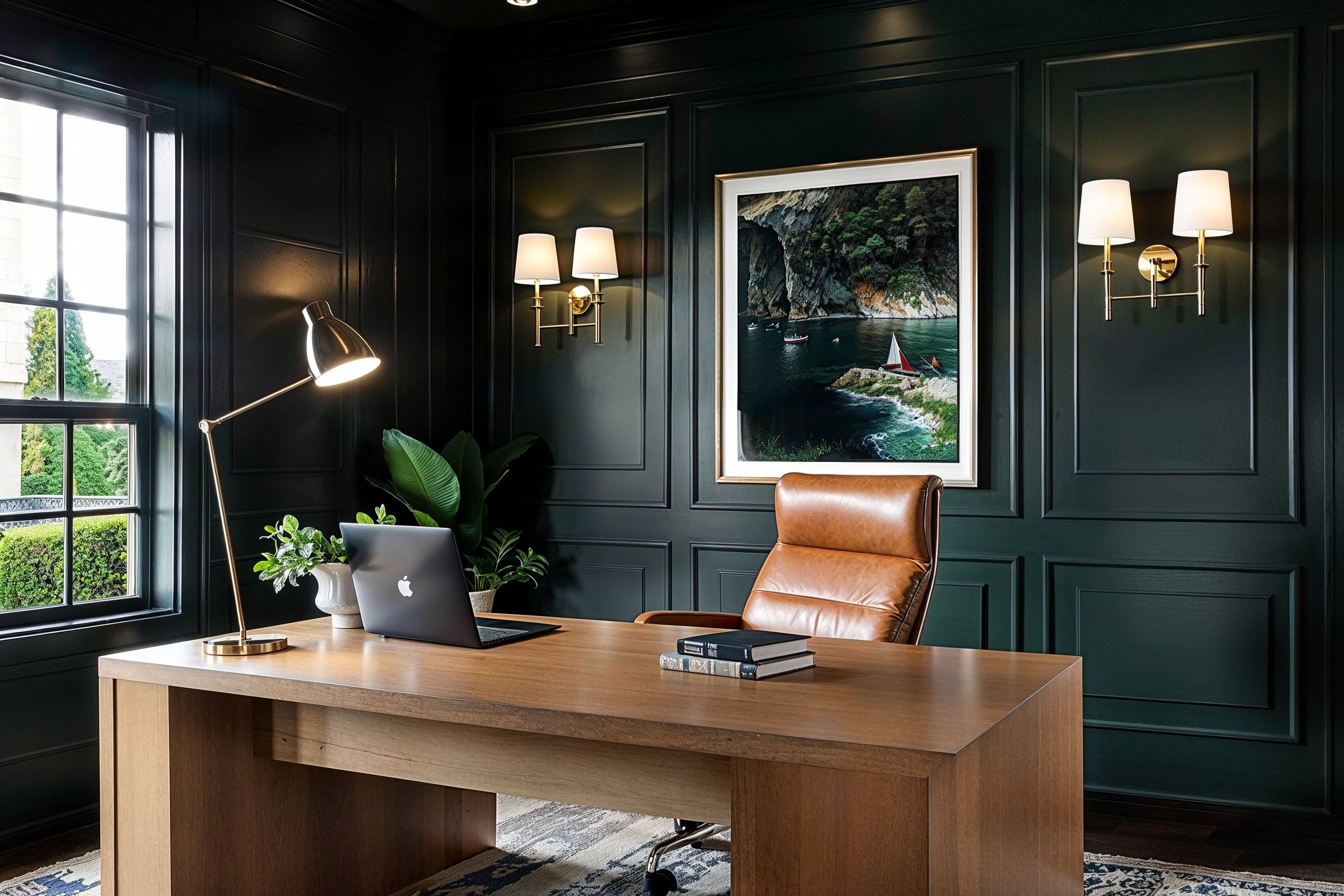 Before &amp; After: Dark Green Home Office Transformation by affordable San Antonio interior decorators