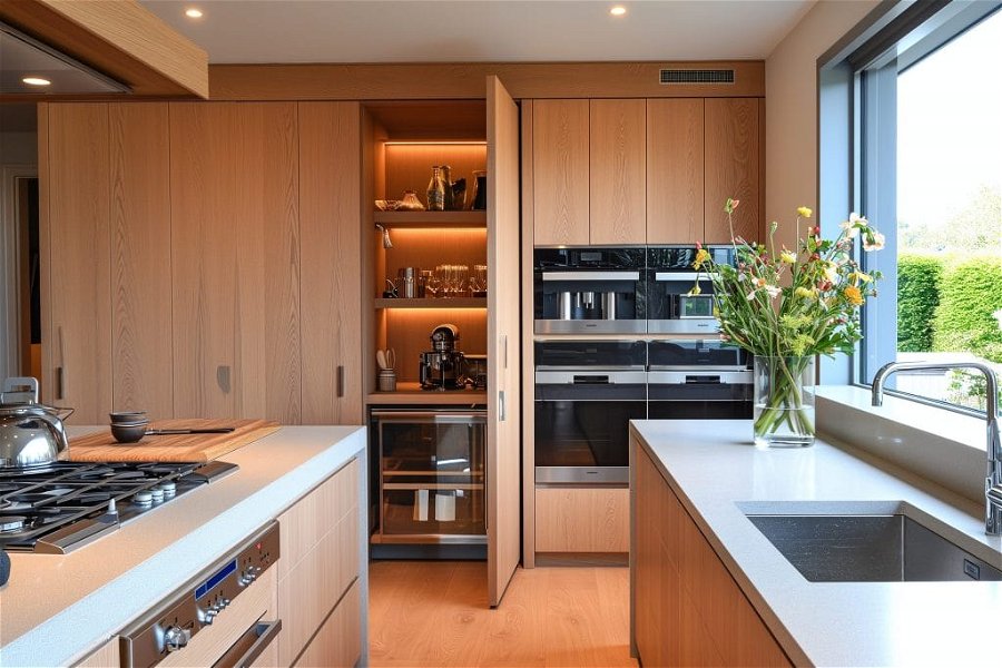 Modern kitchen with a hidden appliance garage by Decorilla