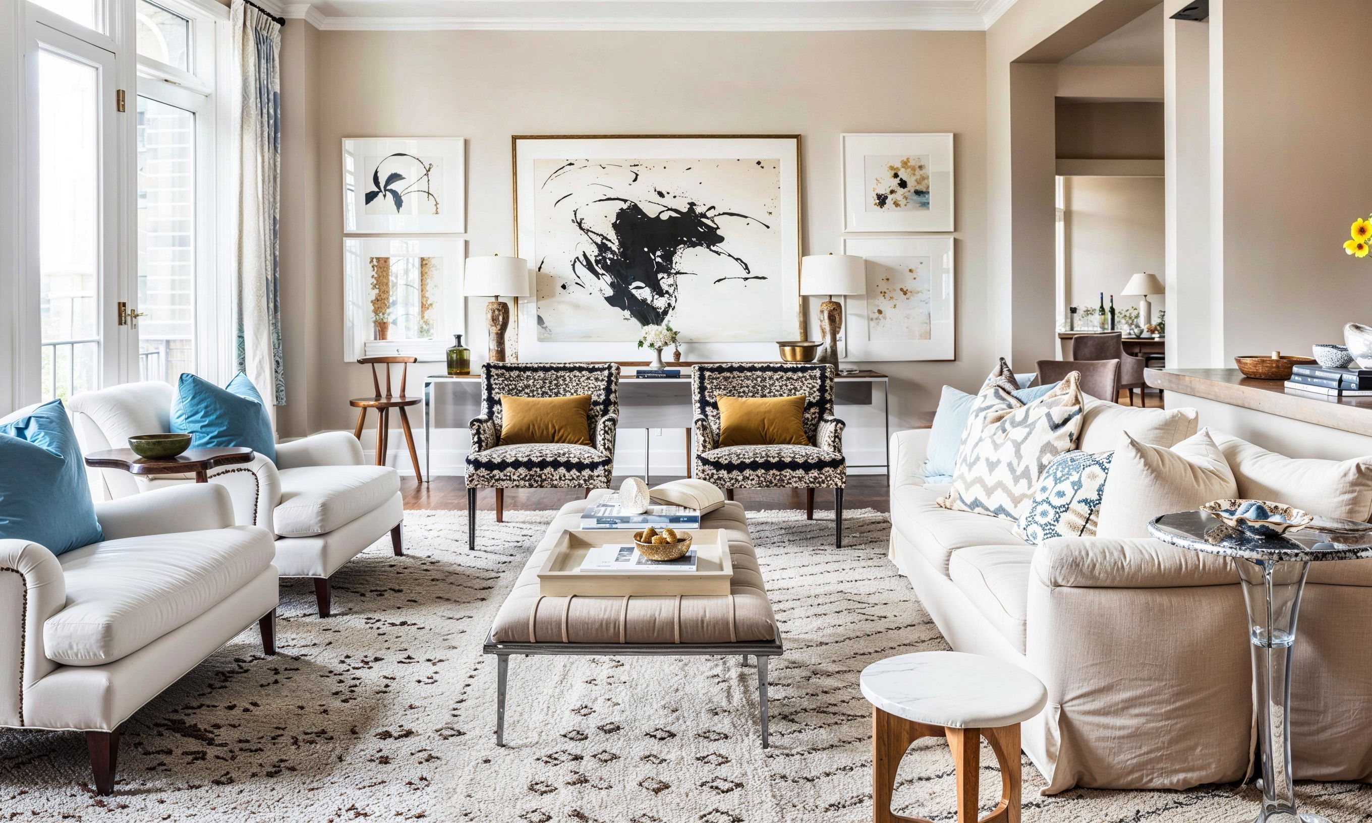 Before & After: Glam Formal Living Room and Dining Room Design by affordable Bethesda interior decorators