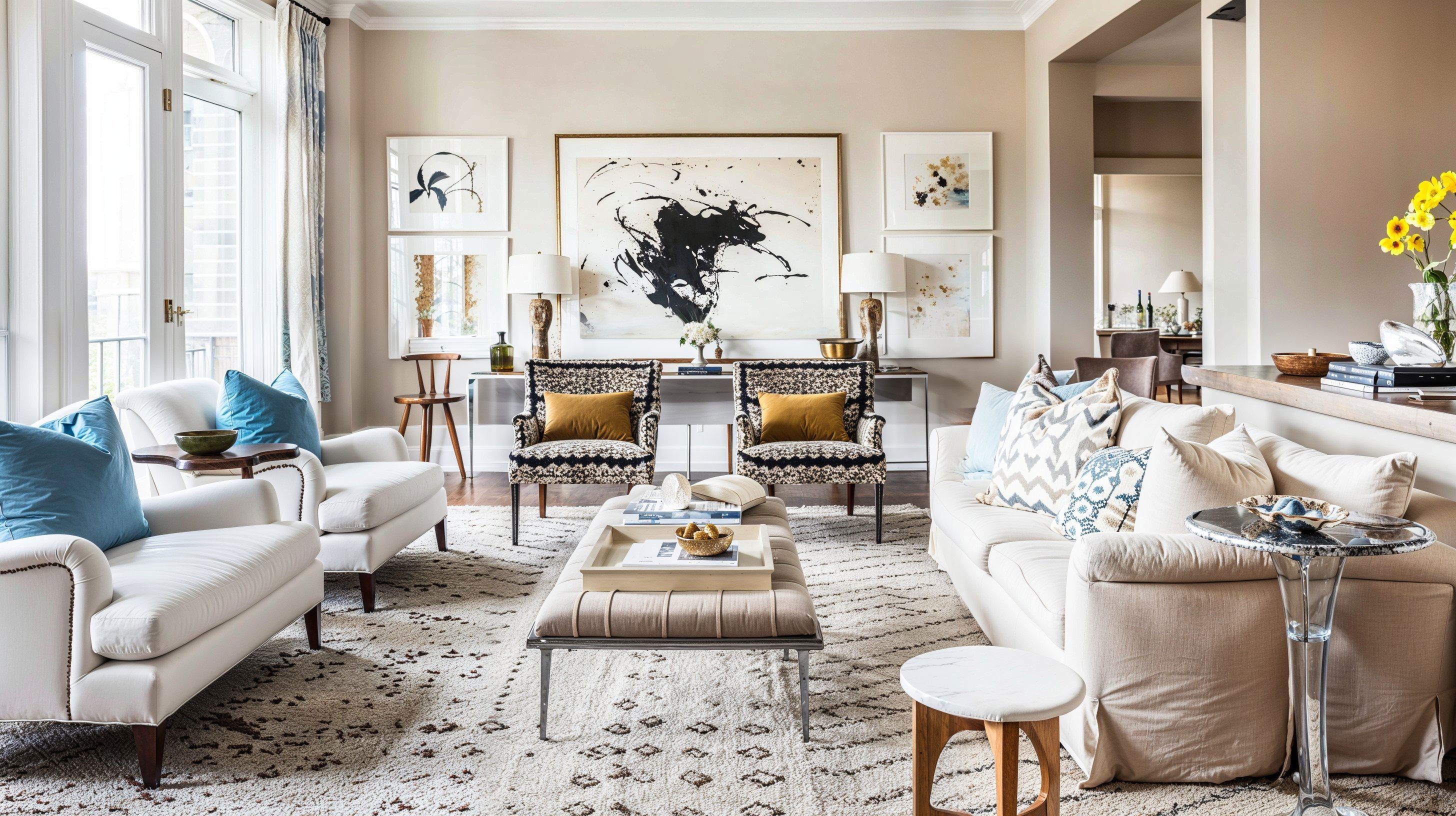 Before & After: Glam Formal Living Room and Dining Room Design by affordable Bethesda interior decorators