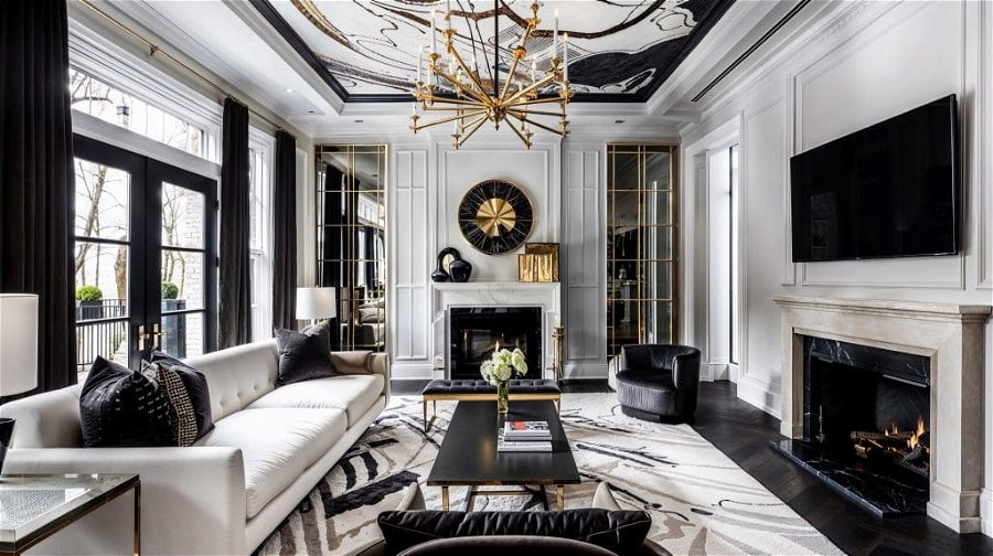 Black and white Glamorous living room ideas - Decorilla