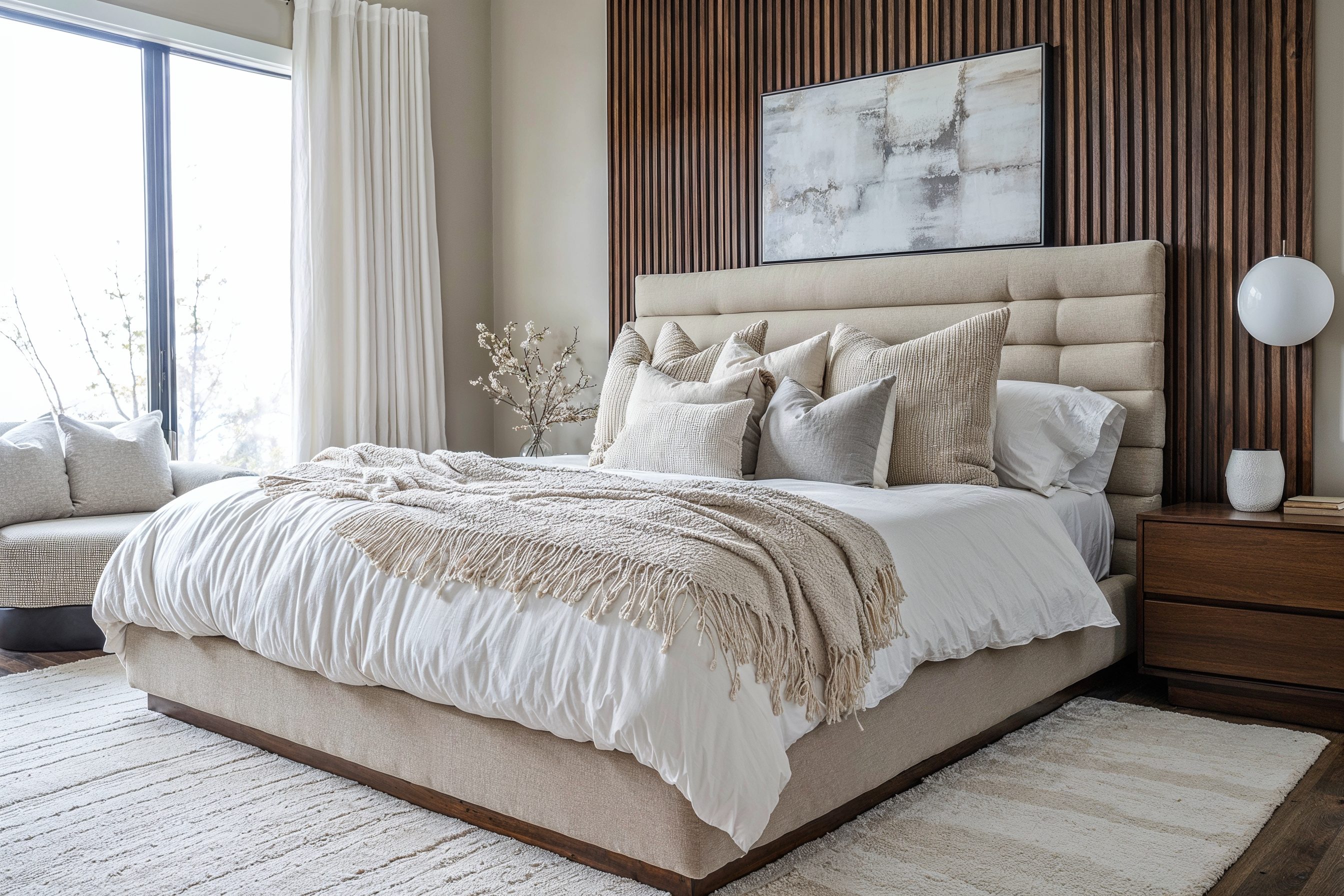 Before &amp; After: Modern Neutral Bedroom Design by affordable Palo Alto interior decorators