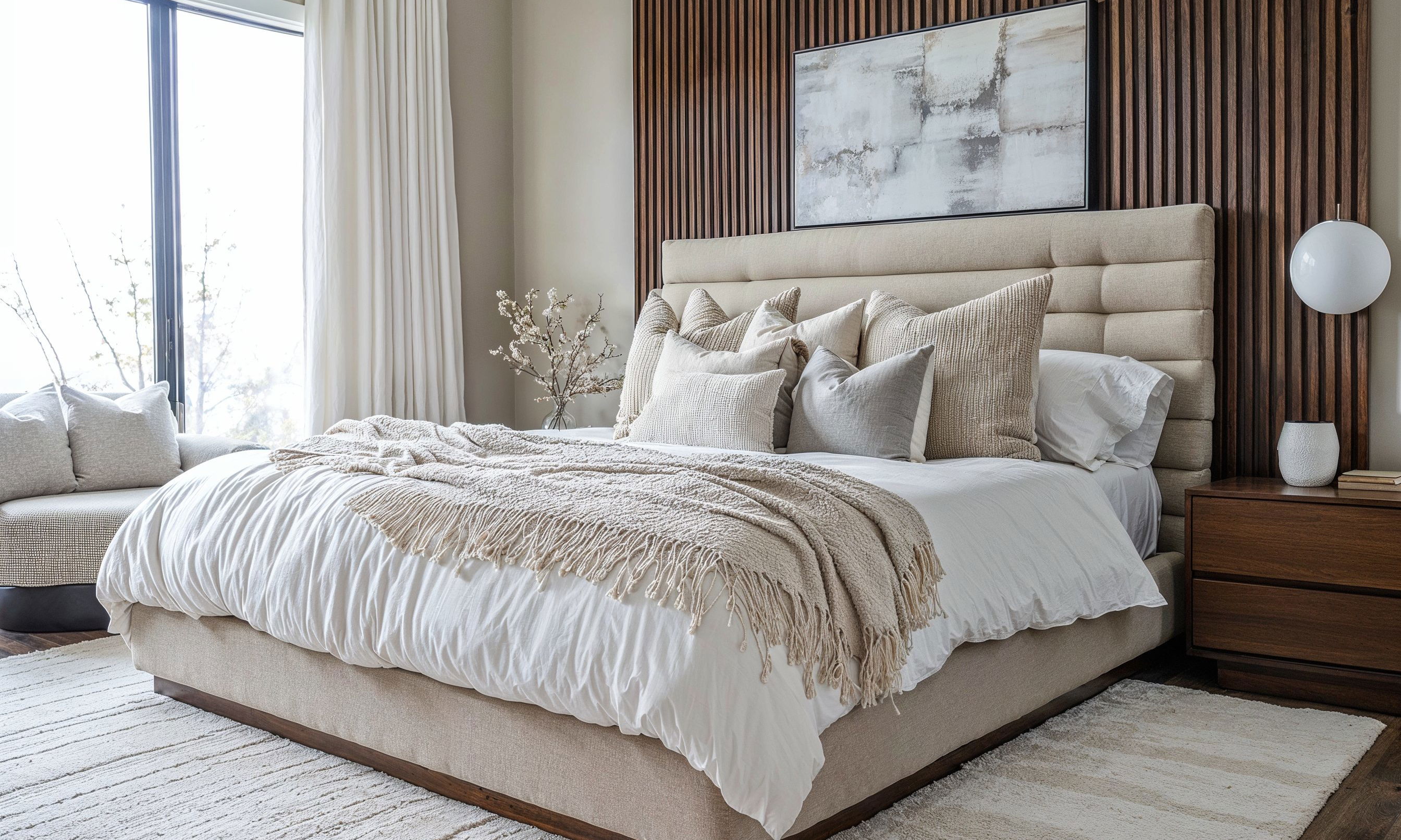 Before &amp; After: Modern Neutral Bedroom Design by affordable Sacramento interior decorators