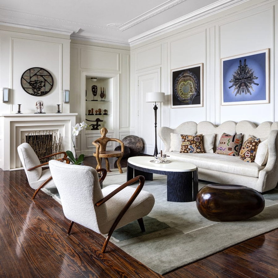 High-end eclectic living room interior design by Decorilla designer, Catherine W.