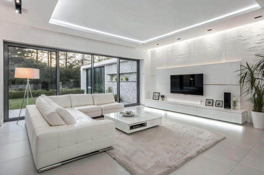 Modern white living room before and after by Decorilla