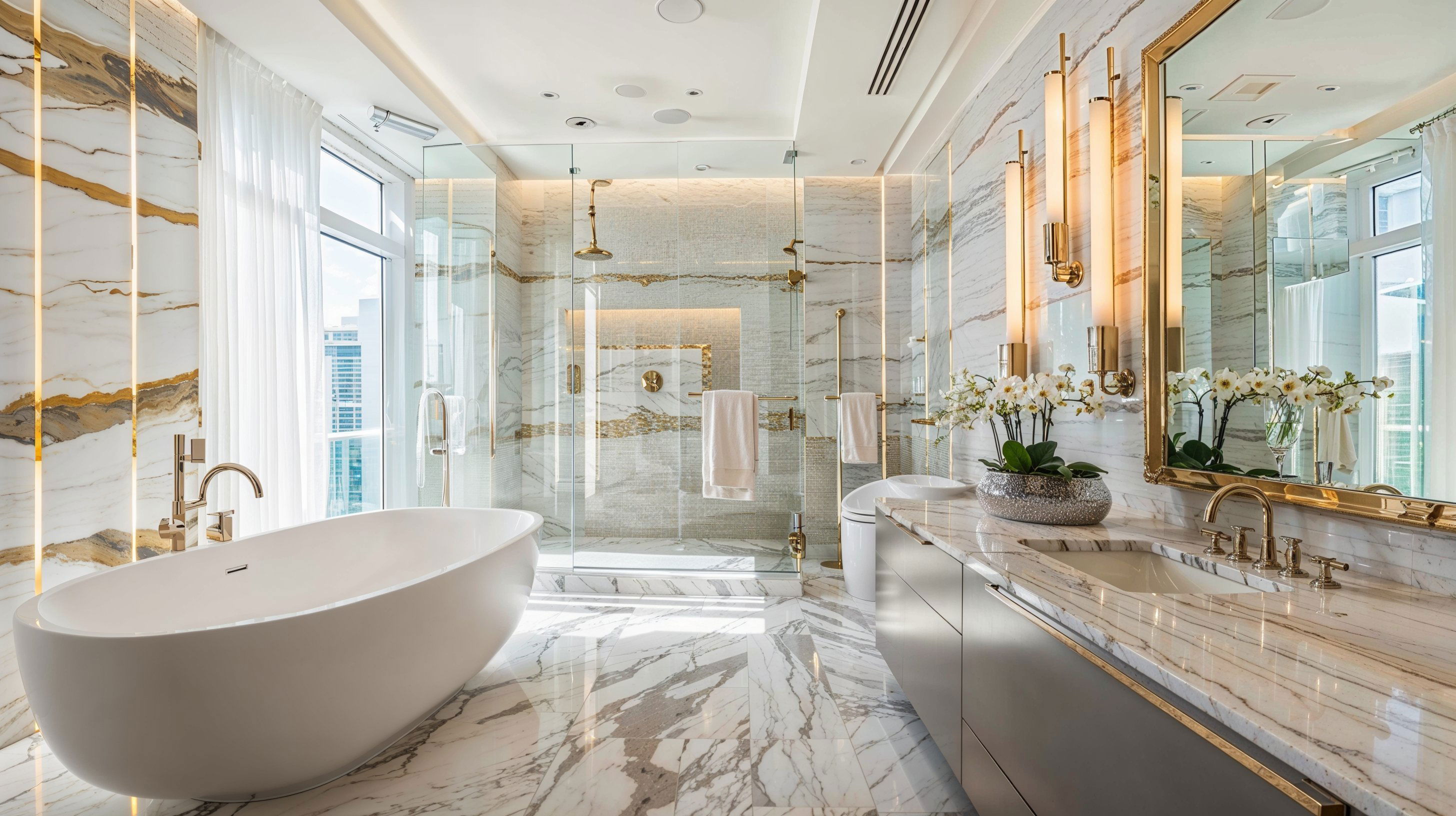 Before & After: Lavish White and Gold Bathroom Remodel by top New York interior decorators