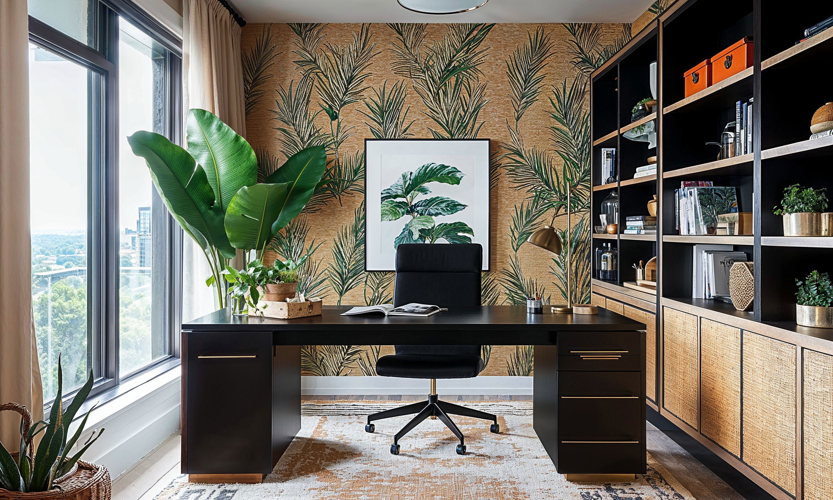 Before &amp; After: Tropical Eclectic Office and Guest Room Combo by top Greenwich interior decorators