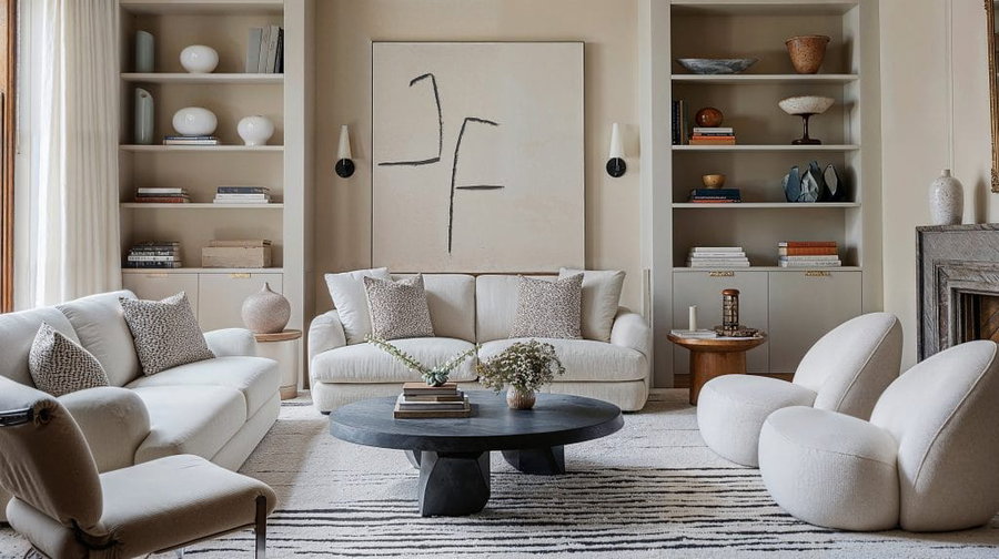 Living room by Decorilla with a seamlessly integrated hidden storage—How to organize your home