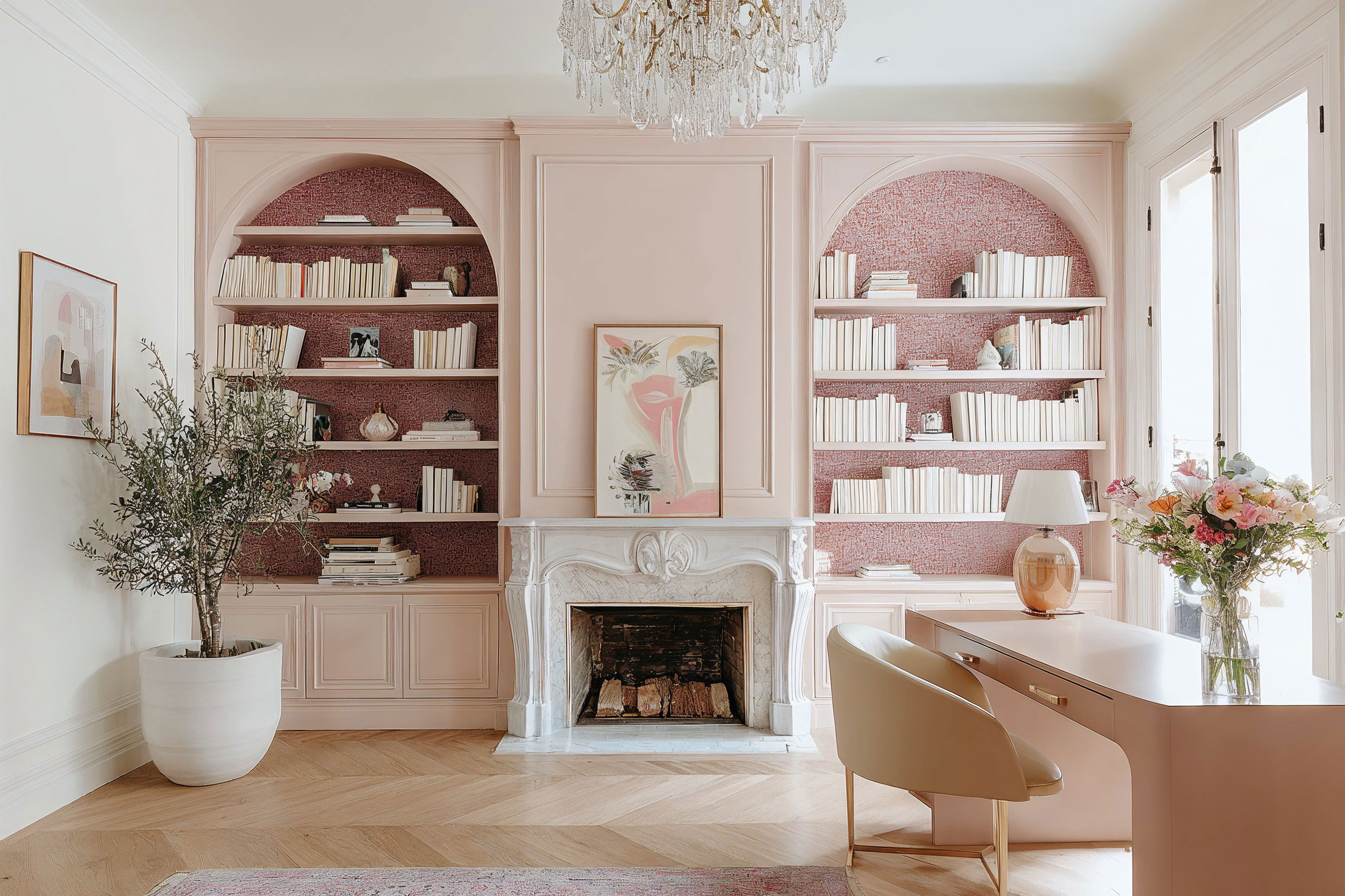 Before &amp; After: French Interior Style for a Feminine Home Office by top Baltimore interior decorators
