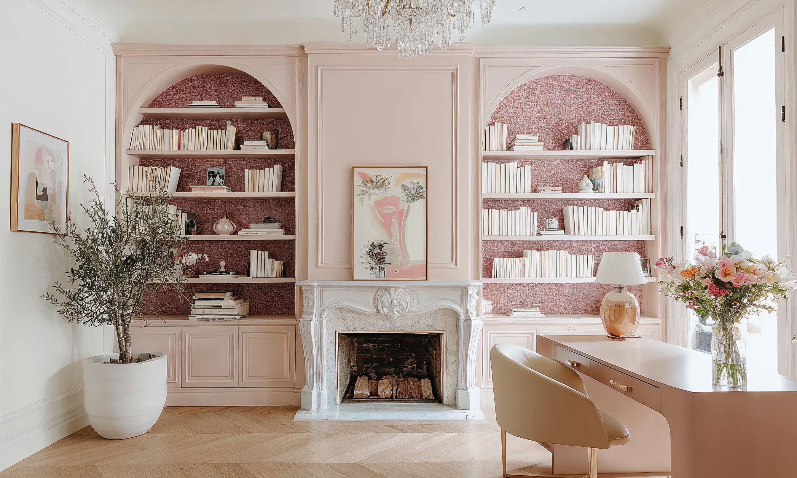 Before &amp; After: French Interior Style for a Feminine Home Office by top Baltimore interior decorators