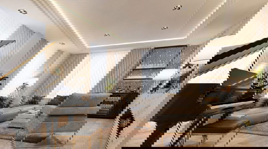 Living room tastefully decorated for New Years Eve by Decorilla designer, Mladen C.