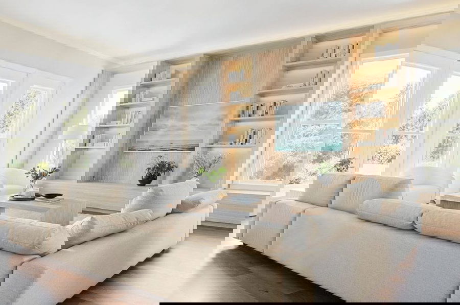 Open-plan contemporary living space by Decorilla designer, Sharne L.