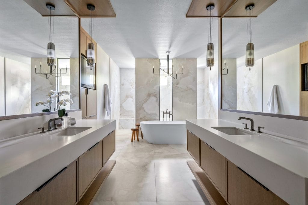 Modern transitional bathroom interior by Decorilla