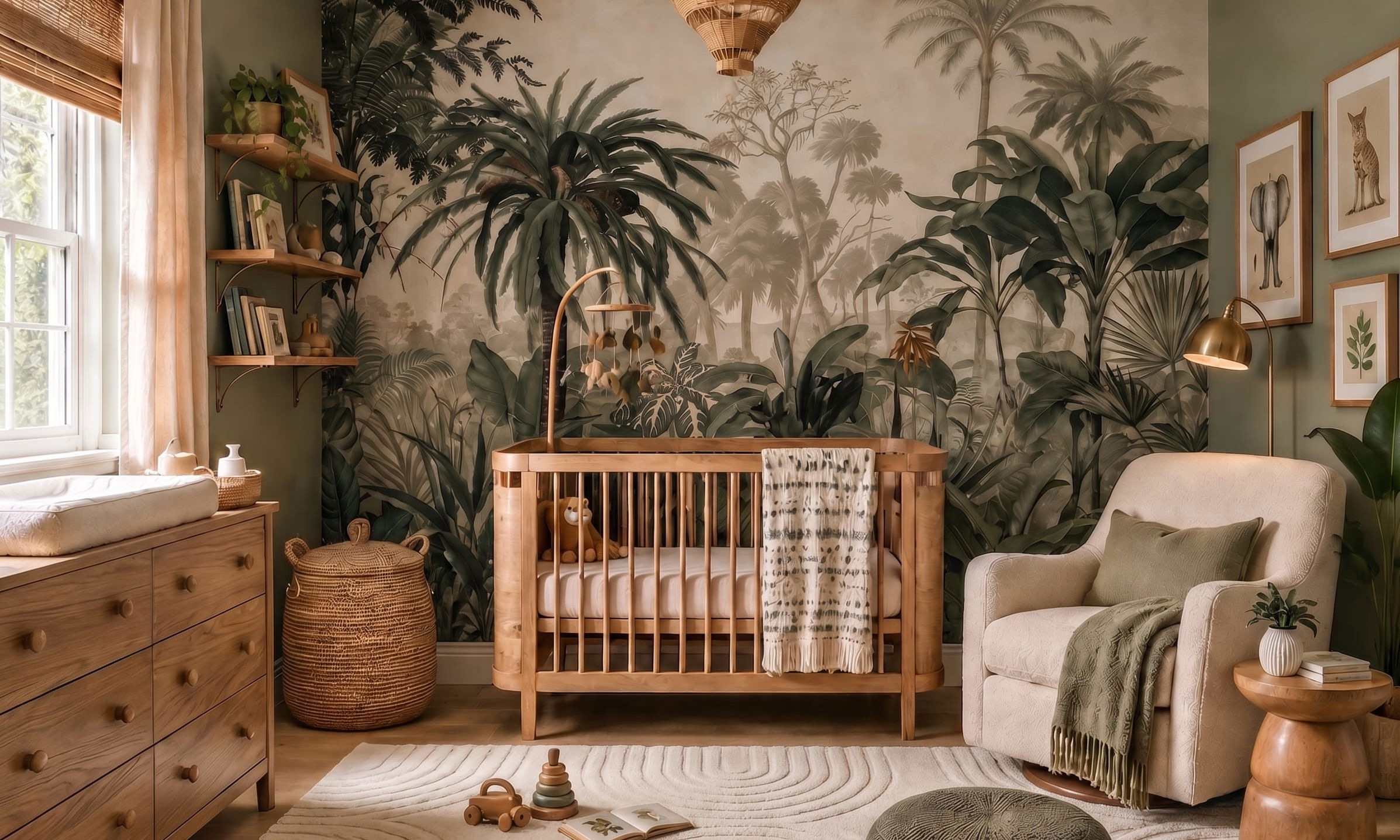 Antes y después: Guardería de tema jungla moderna por decoradores de interiores en Murfreesboro, Tennessee