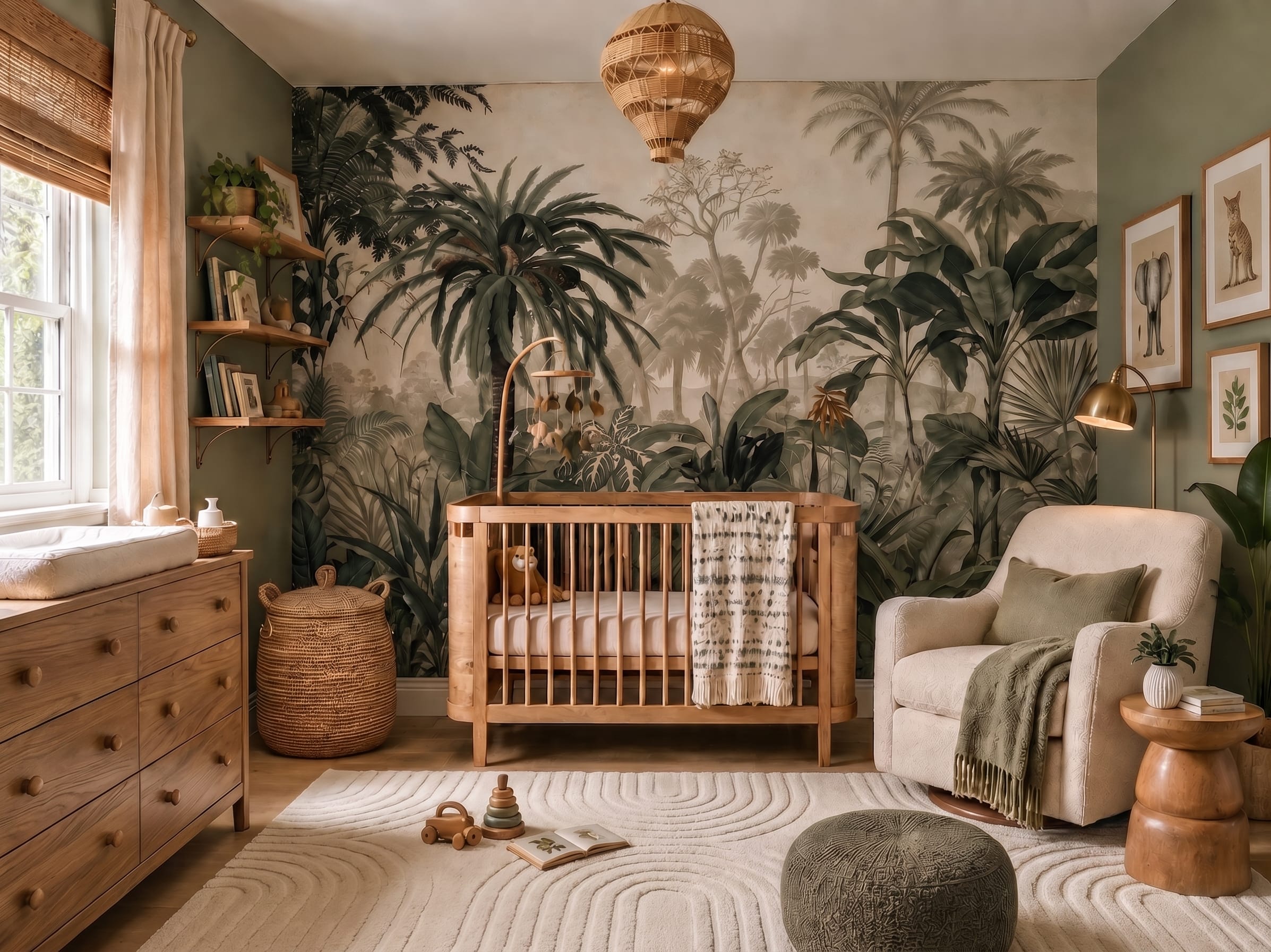 Antes y después: Guardería de tema jungla moderna por decoradores de interiores en Murfreesboro, Tennessee