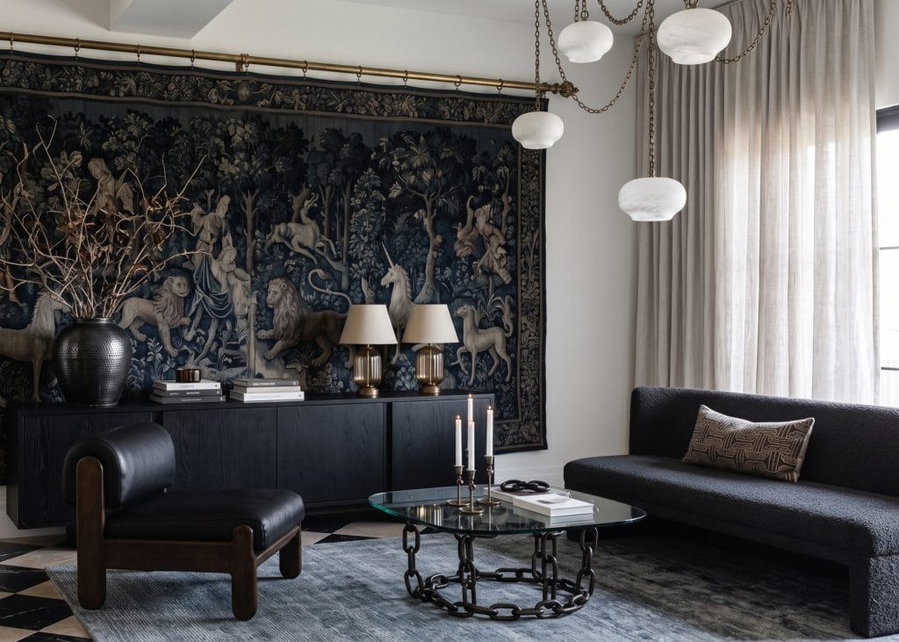 Lighting trends in a new heritage living room by Decorilla