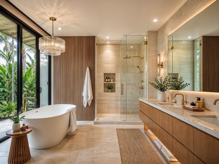 Wellness bathroom interior featuring bathroom trends 2027, by Decorilla