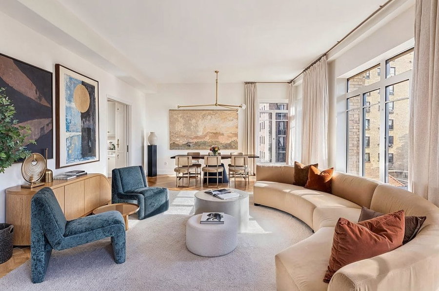 Cohesive interior design in an open living space by Decorilla designer, Leanna S.