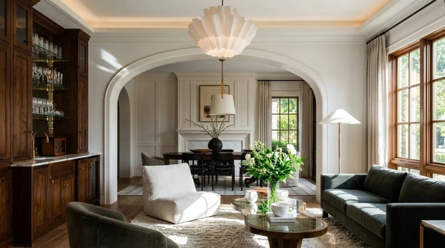 Comfortable New Heritage living room style by Decorilla reflecting 2027 living room trends